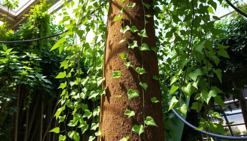 Moss pole with vining plant