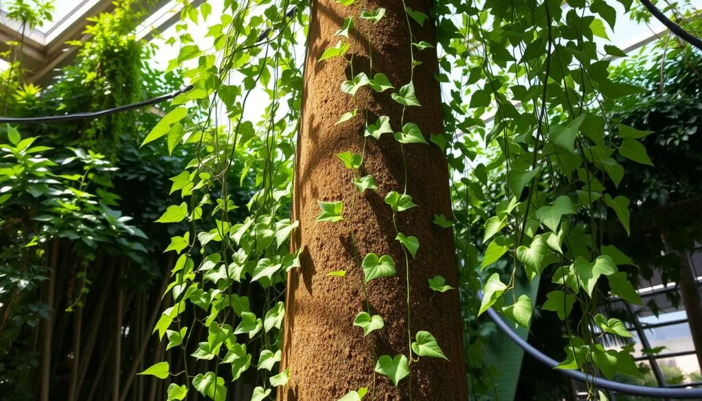 Moss pole with vining plant