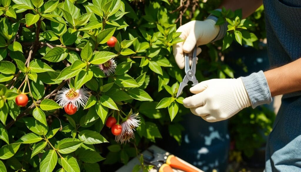 Pruning passion fruit vines