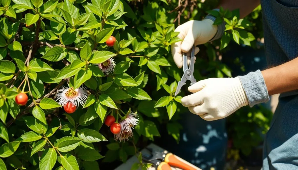 Pruning passion fruit vines